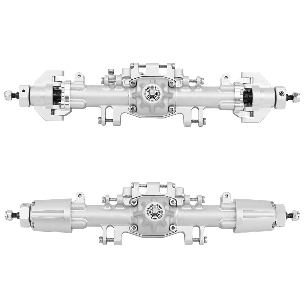 Pothyes CNC Aluminum Alloy Front Rear Axle Set for LOSI Mini LMT 1/18 Digger Monster Truck Brushed RTR LOS01026 Metal Upgrade Parts (Silver)