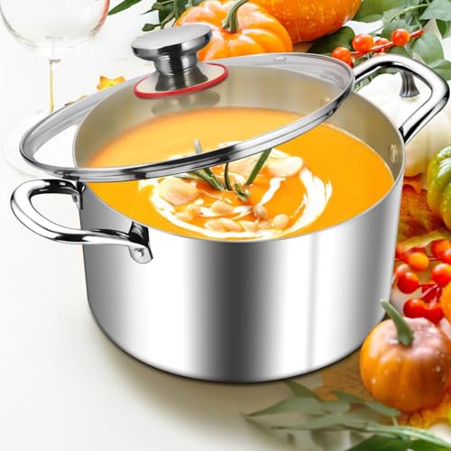 Trójwarstwowy Garnek Ze Stali Nierdzewnej Z Przezroczystą Pokrywką Do Zup, Gulaszów I Zdrowego Gotowania Na Wszystkich Kuchenkach – Równomierne Rozprowadzanie Ciepła Dla Optymalny，5.8L