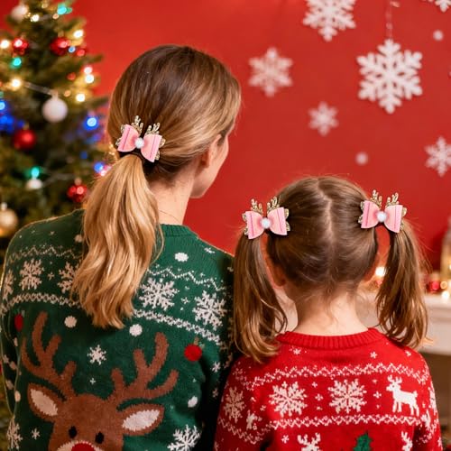 Pinzas para cabello de cuerno de reno rosa navideñas miniatura 6