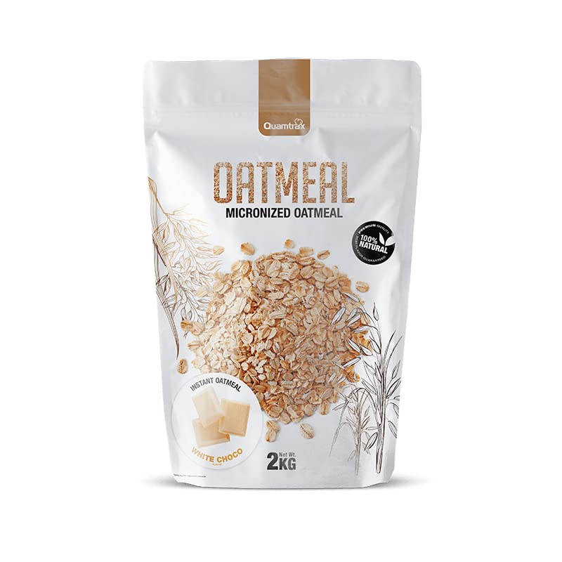 Quamtrax Nutrition - Harina de avena micronizada 0% azúcares añadidos - 2 kg - Chocolate blanco - Energía, proteína y sabor delicioso