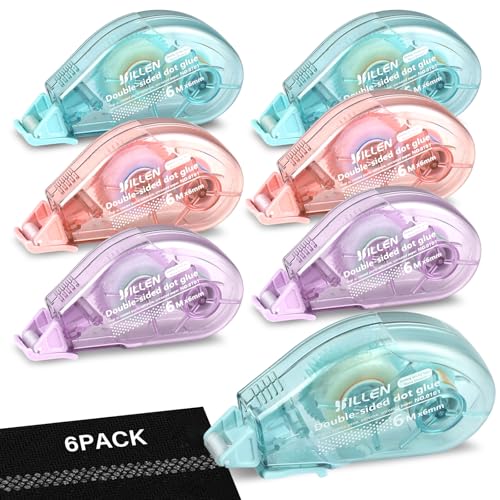 YSWOVUO 6 Piezas Pegamento en Cinta Roller, 6mm x 6m Celo Doble Cara, Transparente Cinta Adhesiva Doble Cara, Rodillo de Pegamento para Álbumes de Recortes Diario Artesanía Foto