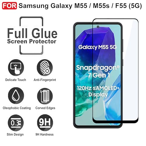 Image of CEDO Tempered Glass for Samsung Galaxy M55 / M55s / F55 (5G) | Screen Protector Full HD Quality Tempered Glass Anti-Scratch Edge to Edge Coverage with Easy Installation Kit (Black)