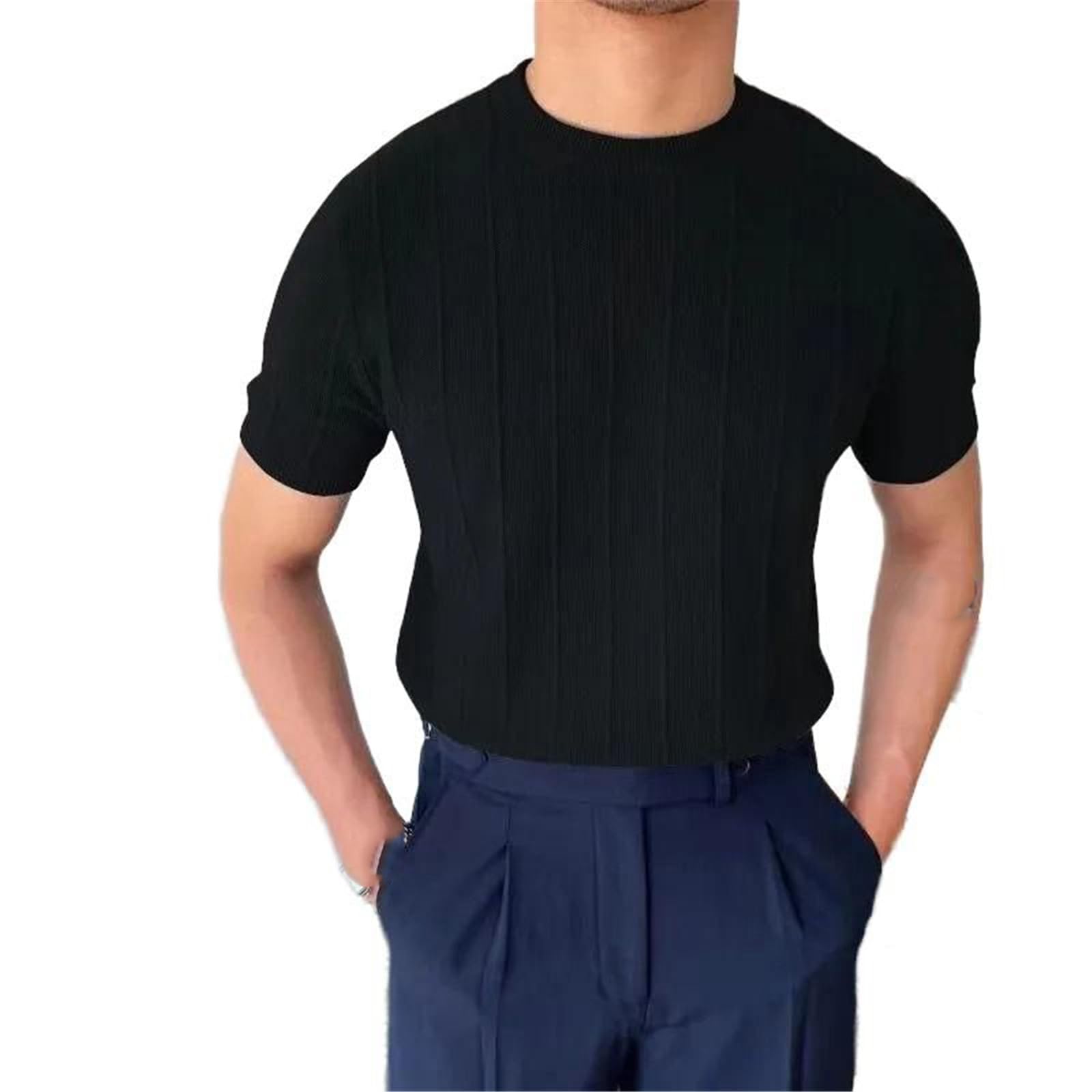MORISTE Maglietta Uomo Lavorata a Maglia, Girocollo Leggero Manica Corta Casual Estiva Top