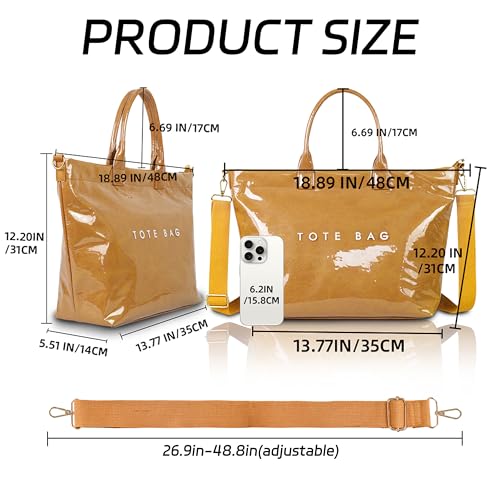 Image of GISMTR Large PVC Tote Bag for Women Letters Print Handbags Kraft Paper Shoulder Bag for Work Travel