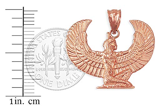LA BLINGZ 10K Rose Gold Egyptian Isis Winged Goddess Pendant Necklace2