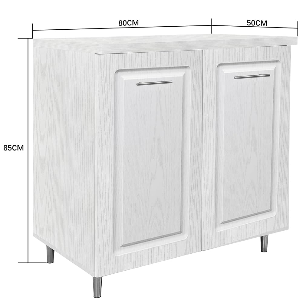 Shally Dogan Mobile Base per Cucina con Due Ante e Due Scomparti Design Boiserie, Mobiletto con Struttura in Legno Robusta e Resistente, Mobile Componibile, 80 x 50 x 85H cm (Bianco Frassinato)
