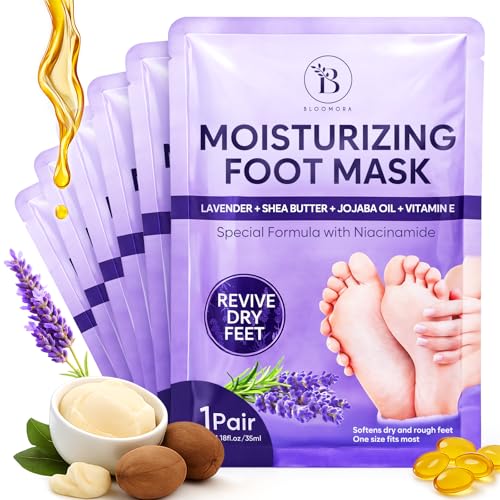 6er Pack Weichmachende Fußmaske Socken, Feuchtigkeitsspendende Anti-Hornhaut Socken mit Lavendel, Sheabutter, Jojobaöl & Vitamin E, Fußmaske für weiche & trockene Füße
