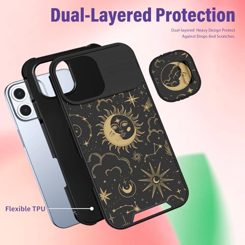 Image of Funermei for iPhone 16 Pro Max Case - Women Girls Cute Phone Cover Girly Pretty Aesthetic Stars Sun Moon Unique Design with Camera Cover Funda for Apple for iPhone 16 Pro Max