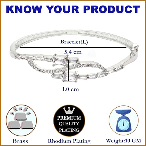 Image of ZENEME Rhodium-Plated American Diamond Studded Flower Patterned Kada Bracelet For Girls and Women