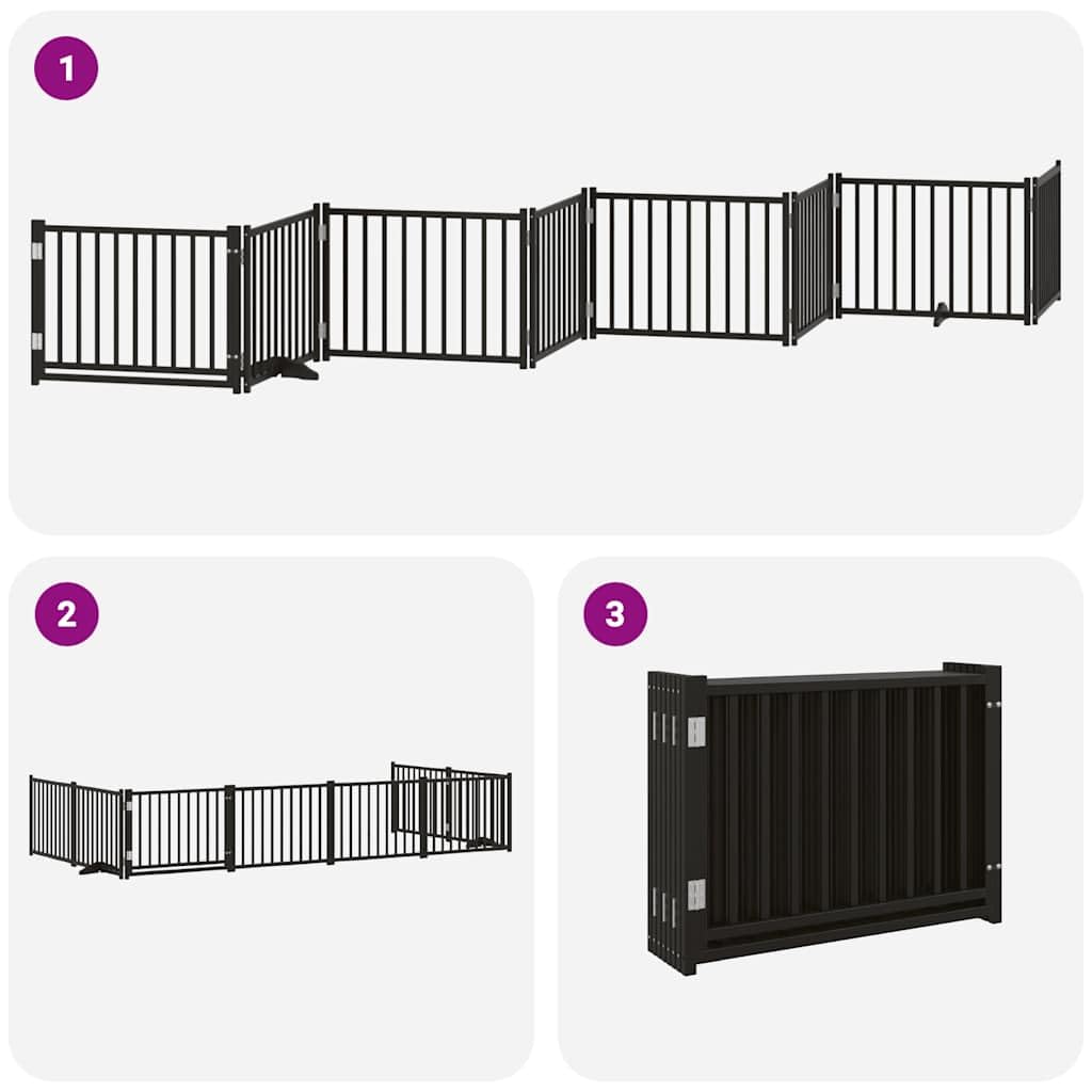 8-TLG. Puerta plegable para perros de madera de álamo, color negro, 640 cm, con puerta independiente, para cachorro y perro, como cierre, protección de seguridad, interior y exterior