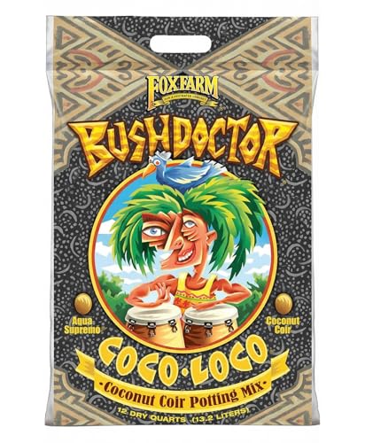 FoxFarm BushDoctor Coco Loco Soil Potting Mix Triple-Washed for Reduced Salt Retains Water Includes Bat Guano & Earthworm Castings - Ideal for All Gardens 12 Quart