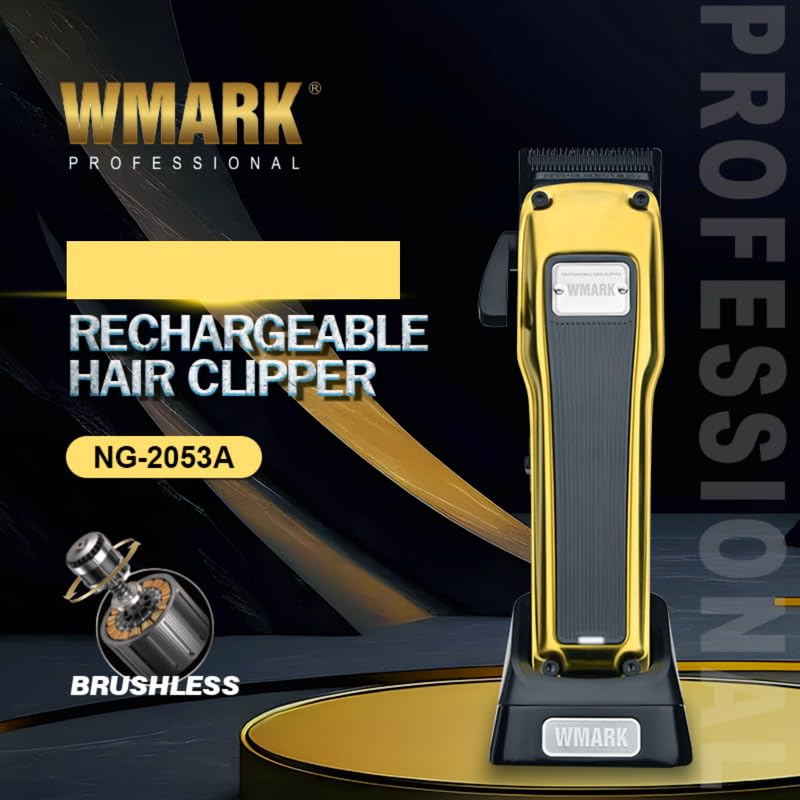 Image of WMARK NG-2053A Premium Metal Body Hair Clipper 10000H+ Brushless motor (BLDC) DLC coating Blade 5Cr15 Stainless Steel DLC fade blade 7200RPM motor 2500 mAh battery adjustable Taper 8 Guide comb, BLACK