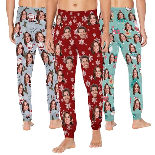 Custom Men's Pj Pants with Photo Personalized Pet Face Pajama Pants Birthday Funny Gift for Him Boyfriend Husband