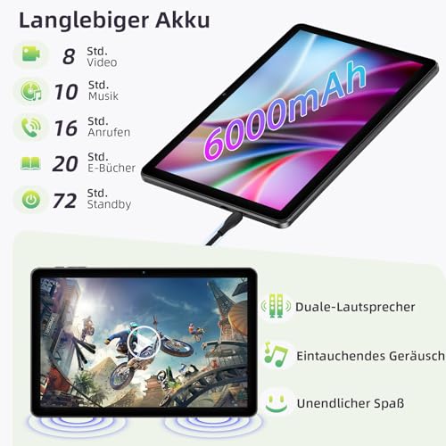 Tablet 10 Zoll, Android 15 Tablets mit Hülle, Unisoc T30 Quad-Core, 18 GB RAM + 128 GB ROM + 1 TB TF, 1280x800 HD IPS Display… – Ansicht 6
