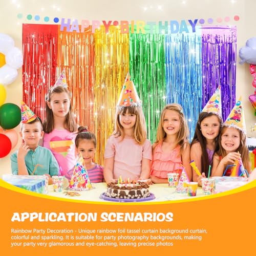 Image of Rainbow Foil Fringe Curtains 2-Piece Rainbow Party Decoration Glitter Hanging Streamers for Disco Carnival Events Metal Tassel Holiday Party Photo Booth 3.3x6.6 Feet