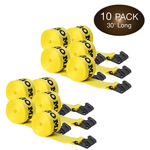10 Winch Straps, 4" x30' Flatbed Trailer Strap Tie Downs w/ Flat Hooks, Heavy Duty Cargo Straps for Flatbeds, Trailers, and Trucks | Ratchet NOT Included.