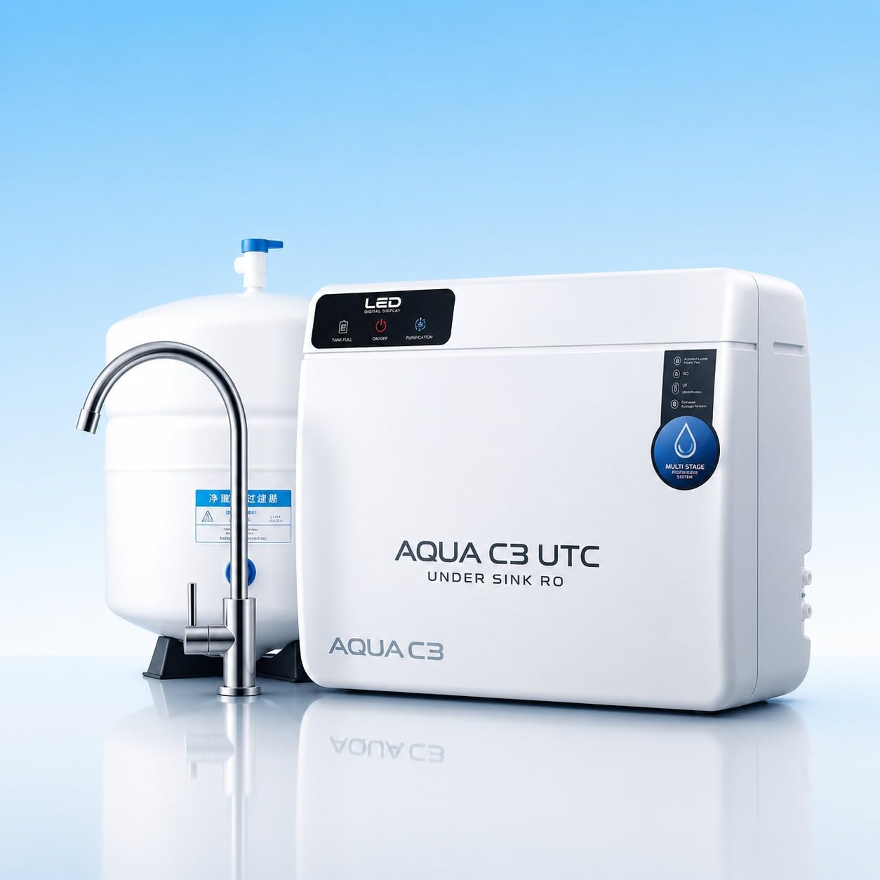 AQUA C3 UTC Under Sink RO SYSTEM | Advanced 8 Stage Filtration | RO+ UV+ Alk +Cop +Zinc | LED Display| 12L SS Tank & Faucet | DIY Filter Change| Under Sink RO System (PEARL WHITE)-image-5