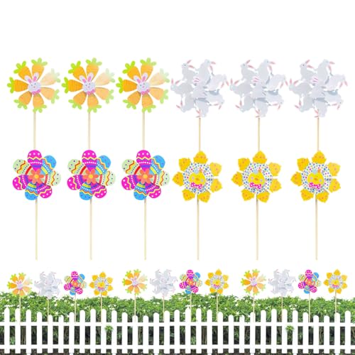 Moulinet à Vent Pâques | Lot de 12 décorations de jardin style dessin animé