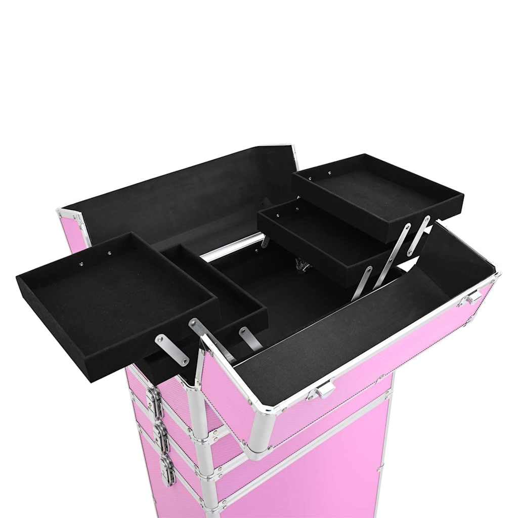 Kosmetikkoffer mit Rollen Rosa, Schminkkoffer Beauty Case mit 4 Etagen, Verstellbarer Trolley für Make-up, Friseur und Kosmetik