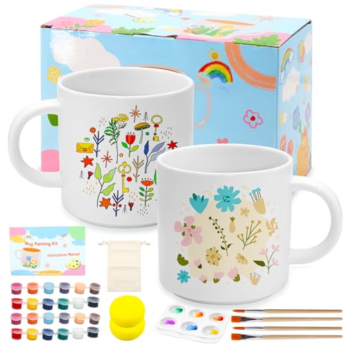 KASURE 2 Taza Para Pintar DIY Cerámica Kit Taza Para Pintar Ceramica Incluye kit Pincel Paleta Manual de Instrucciones y Bolsa de Blmacenamiento