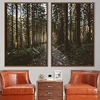 2 Piece Framed Canvas Wall Art Brown Forest Canvas Prints Home Artwork Decoration for Living Room,Bedroom - 16
