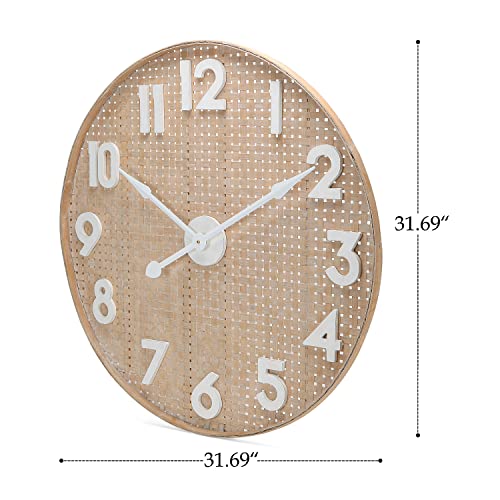 Nikky Home Large Boho Wall Clock, 31 Inch Battery Operated Silent Non Ticking Bamboo Woven Clock For Kitchen, Living Room, Bedroom, Office #TOP3