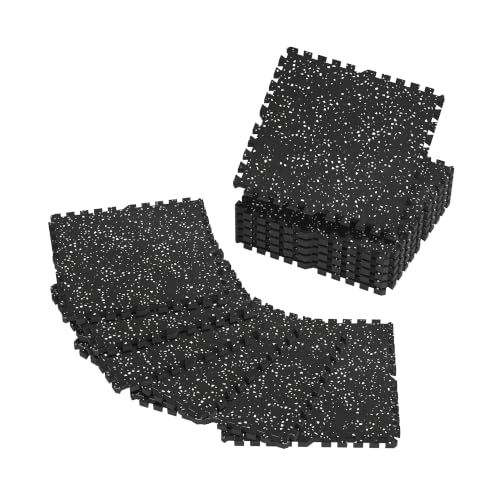 Stepwaver 0.56'' Thick 6 Pcs 24 Sq Ft Non-Slip Rubber Top Exercise Equipment Mats, Heavy Duty Interlocking Gym Mats for Home Gym, 24 x 24in Large Gym Floor Mat, Protective Workout Mat, Black/Grey