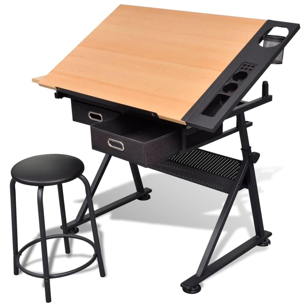 Mesa con Tablero Inclinable y Taburete Mueble Oficina Escritorio Dibujo