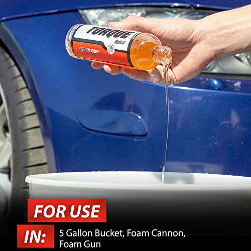 Torque Detail Decon Wash Pack - Decontamination Soap 8Oz + Wash Mitt - Surface Cleansing Strip Wash Car Shampoo - Highly Absorbent Microfiber Chenille Car Wash Mitt Safely Cleans Your Vehicles Entire Surface #TOP5