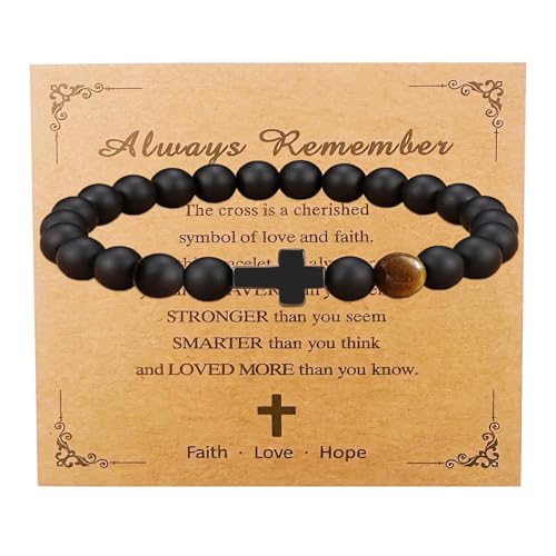 Bovemee Teen Girl Boys Mens Gifts, Natural Stone Cross Bracelets Trendy Stuff Inspirational Gifts Ideas Bracelet&Card Inspirational Gifts For Daughter Son cover