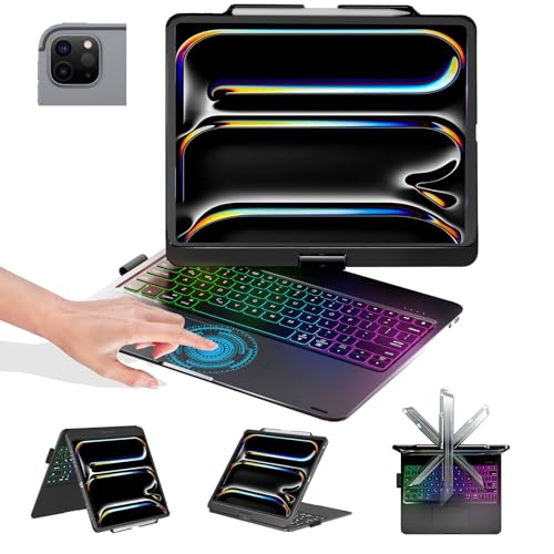 BABG Keyboard Case for iPad Air 13 inch&iPad Pro 13 inch&iPad 12.9 inch 6th/5th /4th/3rd Gen,Mulit-Toupad,360° Rotatable,Backlits-Black