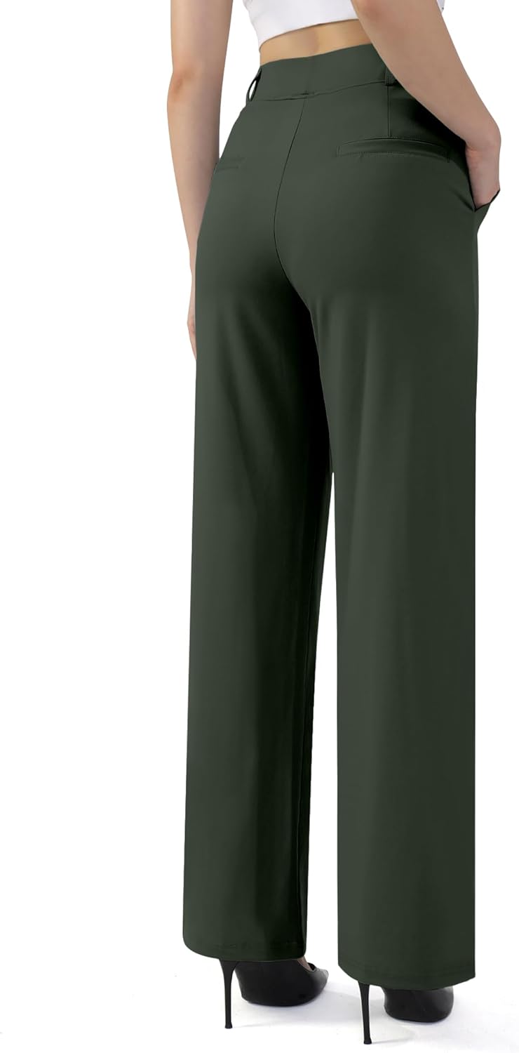 Womens Wide Straight Leg Work Pants Pull On Dress Pants Business Casual Trousers Slacks with Pockets - Image 3