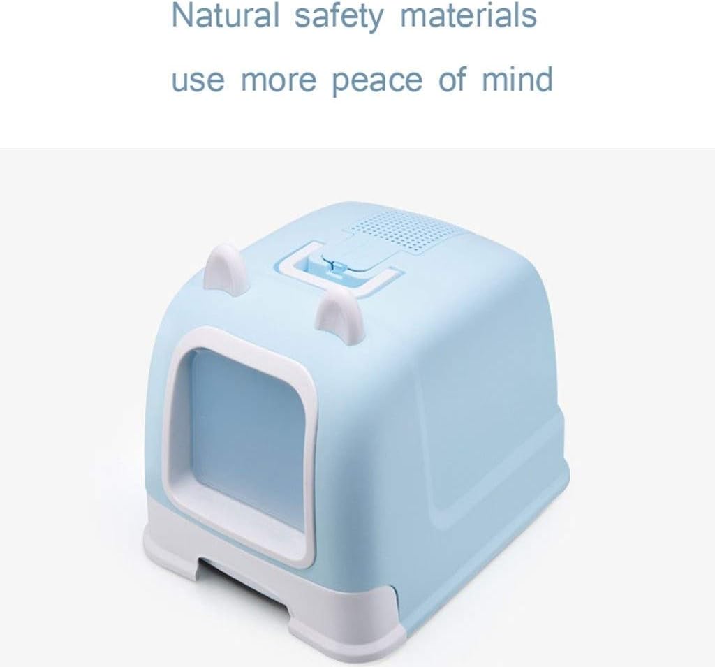 Fashion Creative Portable Handle Automatic Cat Toilet Pet Garbage Bin with Drawer Cat Litter Cat Toilet Cat Litter Pan (Blue)