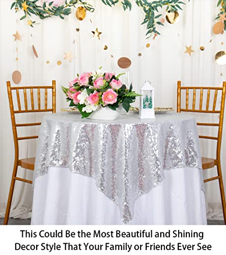50''X50'' Square Silver Sequin Tablecloth Select Your Color & Size Can Be Available ! Sequin Overlays, Runners, Gatsby Wedding, Glam Wedding Decor, Vintage Weddings #TOP3