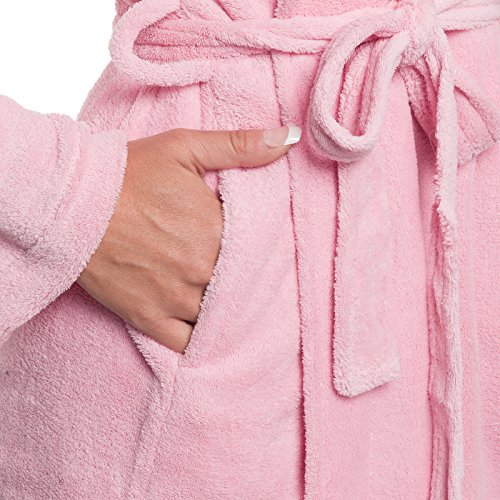Silver Lilly Womens Bathrobe Plush Wrap Kimono Loungewear Gown (Pink, L/XL)