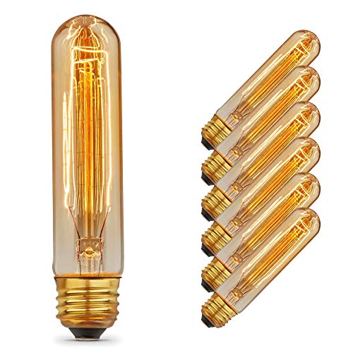[6 Pack] Vintage Edison Bulbs With Steeple Hairpin Filament, 60W Dimmable E26/E27 T30 Tubular Antique Light, Golden Finish Industrial Design Amber Warm 120V #TOP29