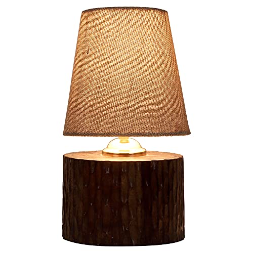 Image of tu casa Wooden Table Lamp Mango Wood Fabric Shade for Bedside & Livingroom