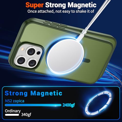 Image of SUPFINE Magnetic for iPhone 15 Pro Max Case (Compatible with MagSafe) (Military Grade Drop Protection) Slim Translucent Matte Shockproof with Anti-Fingerprint Phone Case,Cangling Green