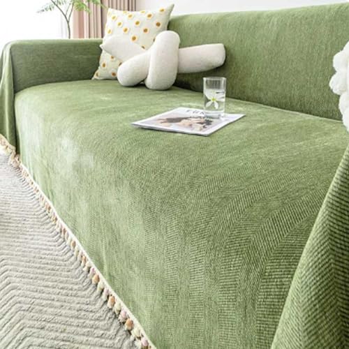 Manta verde extra grande para sofá de 4 plazas, 180 x 300 cm, antiarrugas, antibolitas, repelente al agua, diseño de borla de encaje, perfecta funda de sofá