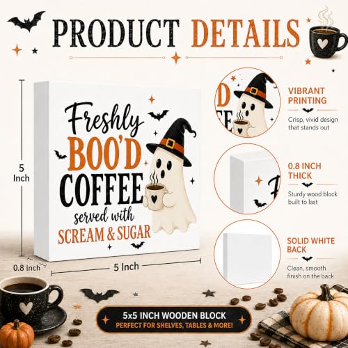 Halloween Coffee Bar Wood Box Sign, Ghost Coffee Bar Kitchen Decor Sign - image 2