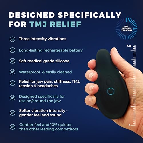 TMJ Relief - Best TMJ Massager, Calming Vibration for Pain Relief - Soothe Tension in Neck, Jaw, and Face - Best Ergonomic Massage Tools for Facial - Waterproof, Soft Silicone FSA or HSA Eligible