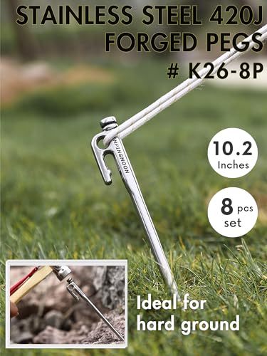 CAMPINGMOON Estacas para Tienda de Acero Inoxidable 420J Forjadas de 10.2 Pulgadas Paquete de 8 miniatura 2