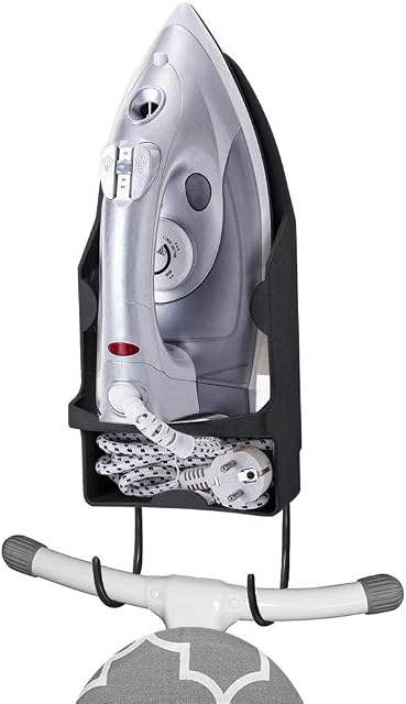 Ironing Board Holder Wall Mount Electric Iron Hanger Ironing Board Rack Ironing Board Storage Organizer Ironing Basket Over Door or Wall Mount in Laundry Room[Black]