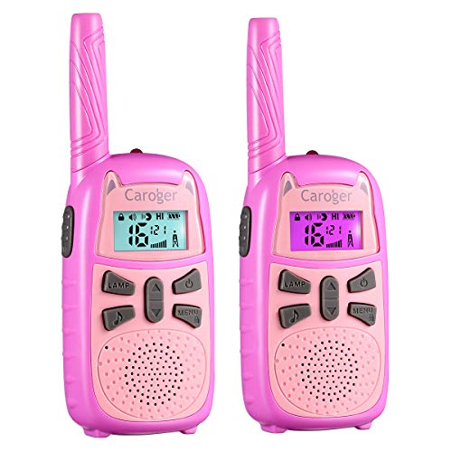 Walkie Talkie Niños, Super Save Battery 7 Colores de Pantalla Opcionales 16CH 2PCS 3 Millas de Largo Alcance Radio de 2 Vías Juguete con linterna y VOX, Potencia de Trabajo Dual de 0.1W y 0.5W (Rosas)