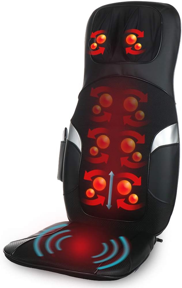 Shiatsu Massage Cushion with Heat | Customizable Multiple Zone Back Massage Chair with Deep Kneading and Vibration Plus Programmable Remote | Portable for Home or Office | Black