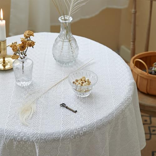 Nappe blanche brodée coton pour sublimer une table à thé rectangle terne 135x200 - 5