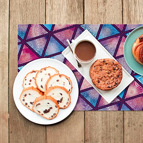 Set de table ethnique triangles bleu rosé finition haut de gamme x6