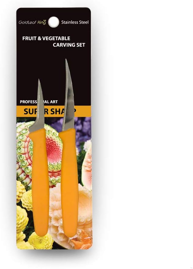 Fruit Carving Knife Set of 2 | 2, 2.5 Inch Orange Handle | Fruit Carving Tools Carving Knives | Knife - Carving Knives for Fruits and Vegetables - Free 1 Mini Carving Guide Book