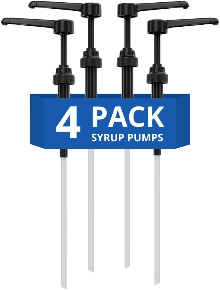 Coffee Syrup Pump Compatible with Torani 24 oz - 25 onces/Monin 1Liter Bottle/Davinci 750ml Bottles - Multipurpose Soap Oil Dispenser Pumps Set of 4 (4 Pack)