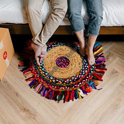 Handicraft Bazarr Cotton Jute Doormat For Living Room Bohemian Braided Pattern Floor Carpet Attractive Living Room Decor Rug Ethnic Reversible Door Mat #TOP3